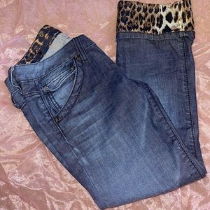 Marciano Leopard Animal Print Cuff Crop / Capri Jeans RARE
